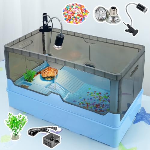 RunDuck Turtle Habitat Tank Kit– Fresh Filtration, Waterplay Fun, Diverse Living, Heat Lamp, Water Pump and Convenient Water Changes in Turtle cage Tanks (Blue, XL) - Image 1