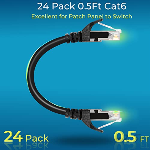 Rapink Patch Cables Cat6 0.5ft (24 Pack), Ethernet Patch Cable 10G, Cat 6 Patch Cable for Patch Panel to Switch, Flexiable Cat 6 Ethernet Cable with Gold Plated Black - Image 2