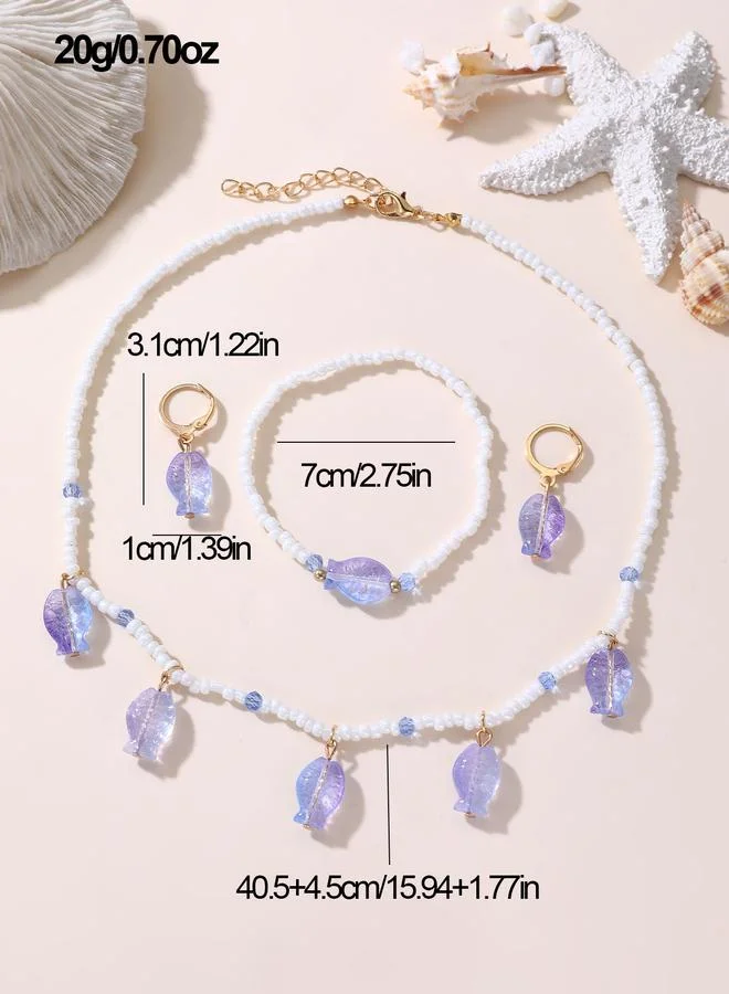 Take Two  Girls Fish Charm Beaded Necklace, Bracelet and Earrings Set for Women | Best Price UAE