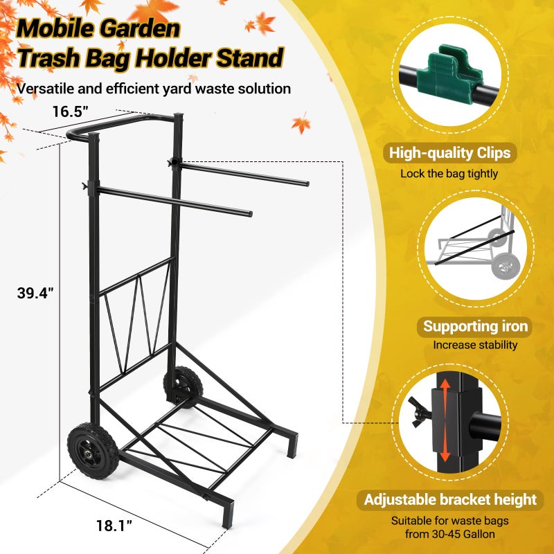 CAROD Trash Bag Holder, Adjustable Metal Leaf Bag Holder from 30-45 Gallon Capacity, Mobile Garbage Bags Cart, Outdoor Garden Leaf Bags Stand for Yard & Lawn Cleanup, Gardening, Camping, Parties - Image 4