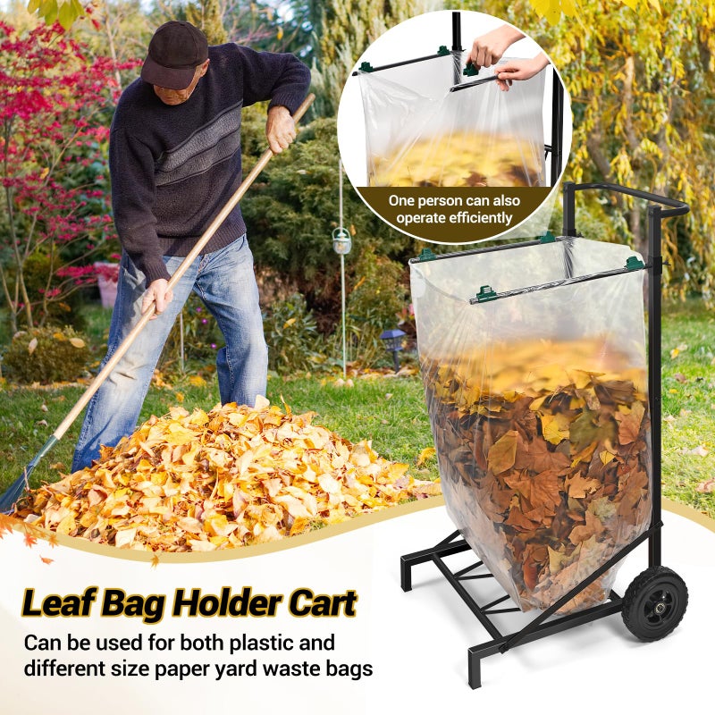 CAROD Trash Bag Holder, Adjustable Metal Leaf Bag Holder from 30-45 Gallon Capacity, Mobile Garbage Bags Cart, Outdoor Garden Leaf Bags Stand for Yard & Lawn Cleanup, Gardening, Camping, Parties - Image 3