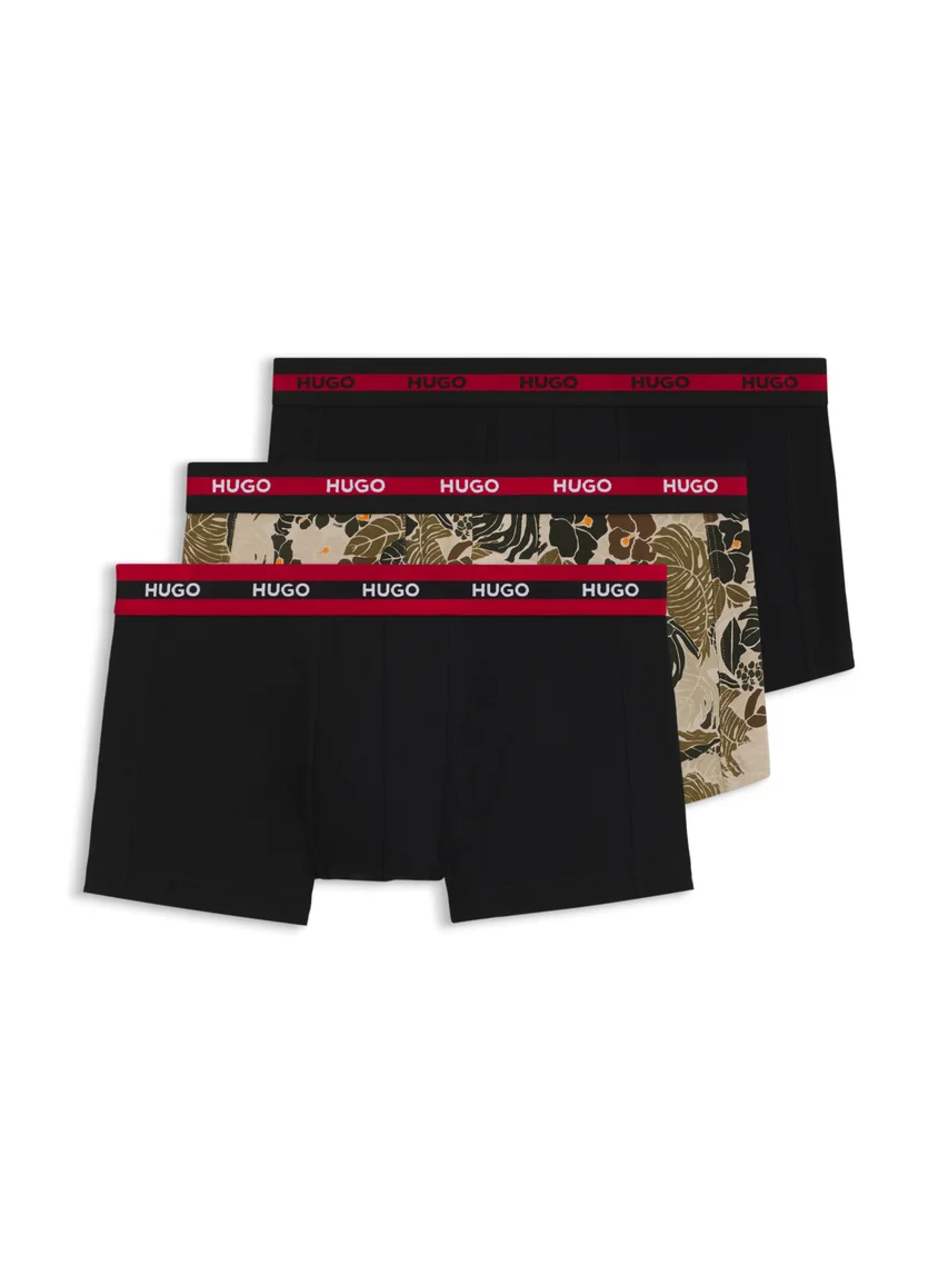 HUGO Three-pack of stretch-cotton trunks with logo waistbands