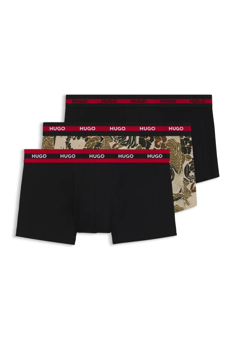 HUGO Three-pack of stretch-cotton trunks with logo waistbands