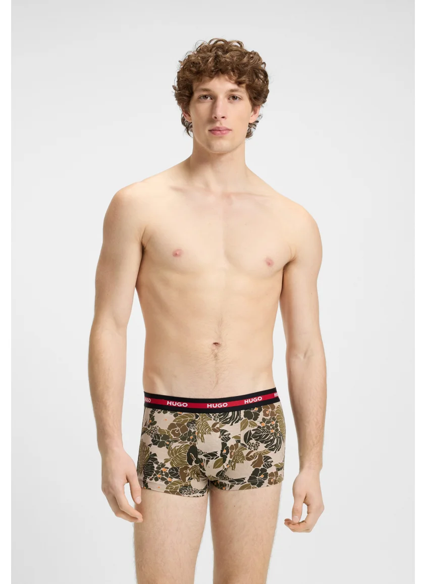 HUGO Three-pack of stretch-cotton trunks with logo waistbands