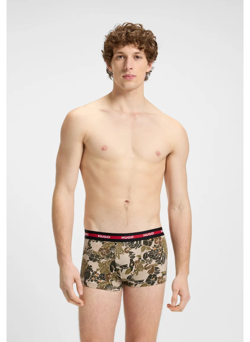 HUGO Three-pack of stretch-cotton trunks with logo waistbands