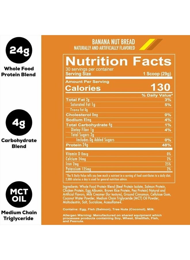 REDCON1 MRE Lite Whole Food Protein Powder, Banana Nut Bread - Low Carb & Whey Free Meal Replacement with Animal Protein Blends - Easy to Digest Supplement Made with MCT Oils (30 Servings)  - Image 2