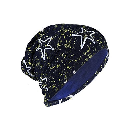iSWEVEN Men's Beanies Cotton Slouchy Skull Summer Blended Free Size Multicolor Beanie Cap for Men Women Boys (7019-White Line Star) - Image 1