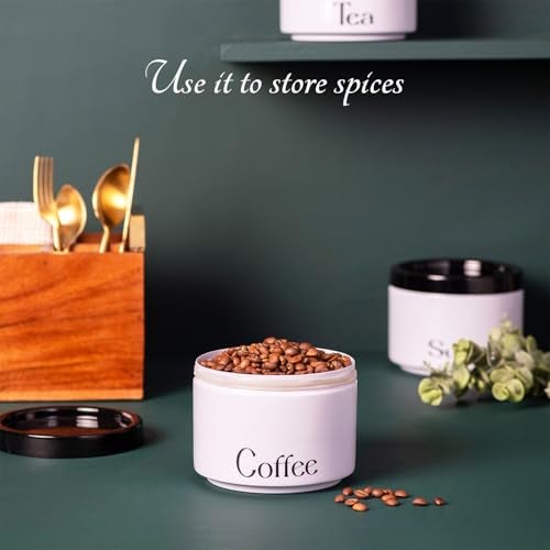 nestroots Tea Coffee Sugar Containers Set of 3 | 500g Airtight Kitchen Storage Jars & Canisters for Dry Fruits, Spices, or Baking Essentials | Grey Tin Design for Modern Kitchen Decor - Image 4