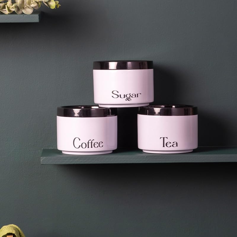 nestroots Tea Coffee Sugar Containers Set of 3 | 500g Airtight Kitchen Storage Jars & Canisters for Dry Fruits, Spices, or Baking Essentials | Grey Tin Design for Modern Kitchen Decor - Image 1