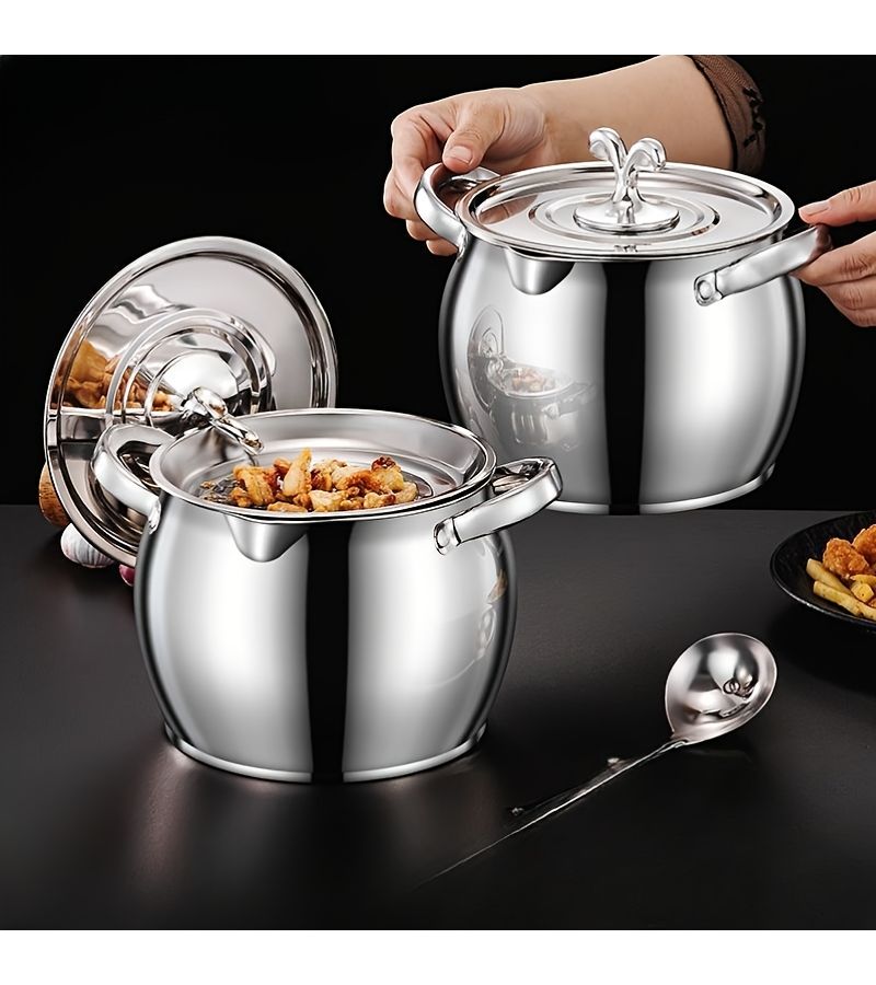 4L Stainless Steel Container Set With Fine Mesh Strainer And Dust Cover For Soup Broth - Image 2
