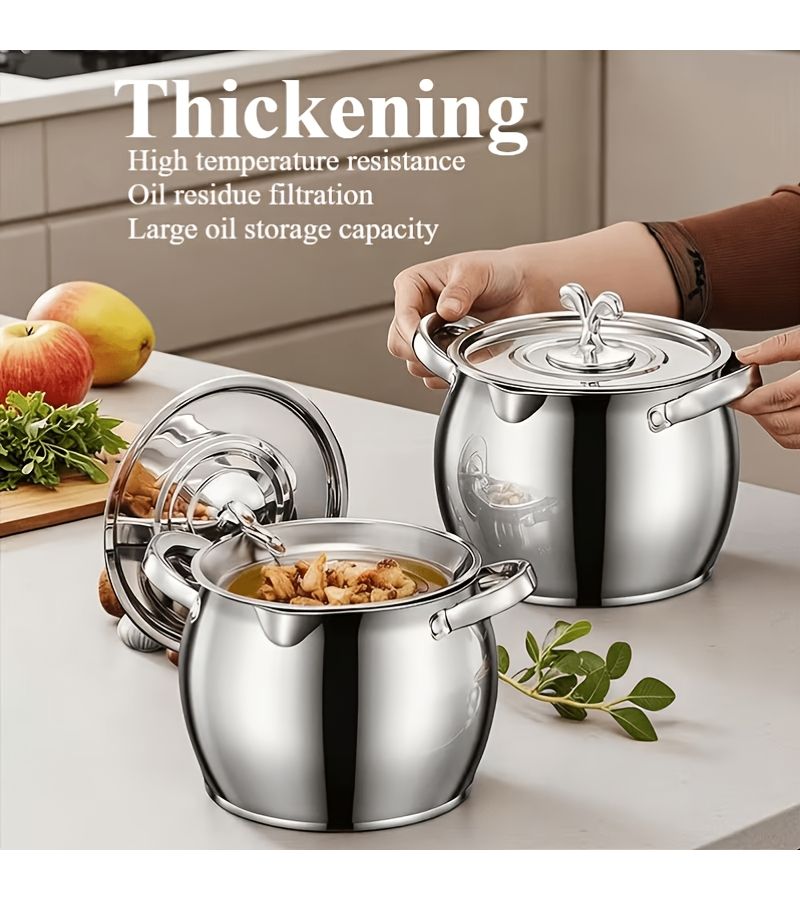 4L Stainless Steel Container Set With Fine Mesh Strainer And Dust Cover For Soup Broth - Image 1
