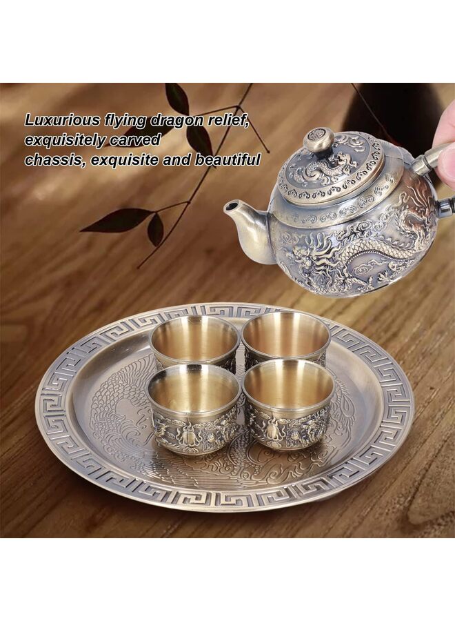 Tea Pot Cup Set, Portable Chinese Retro Dragon and Phoenix Metal Tea Set Gift, Including, Teacup, Tea Tray, for Outdoor Home Business - Image 3