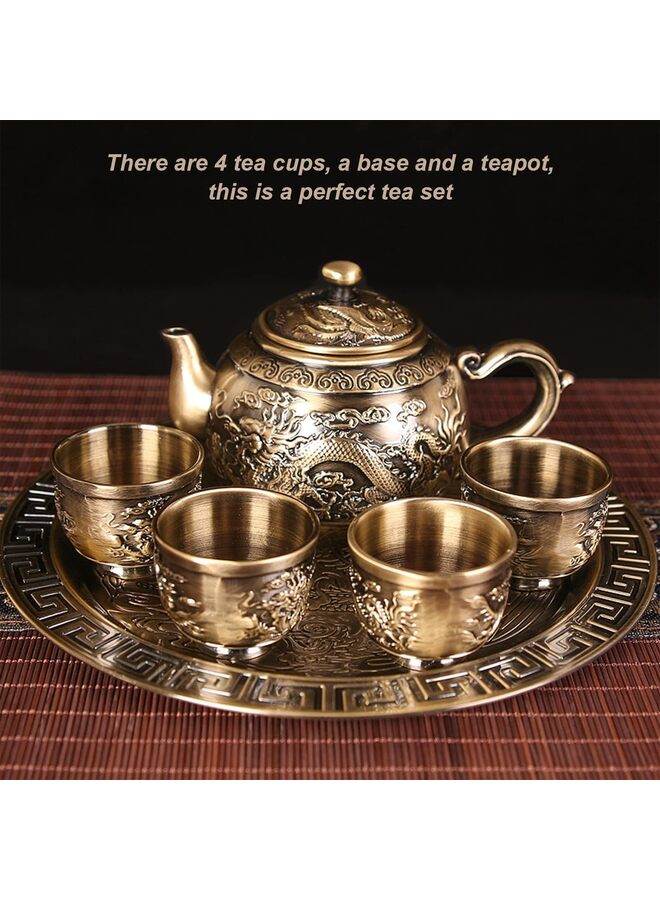 Tea Pot Cup Set, Portable Chinese Retro Dragon and Phoenix Metal Tea Set Gift, Including, Teacup, Tea Tray, for Outdoor Home Business - Image 4