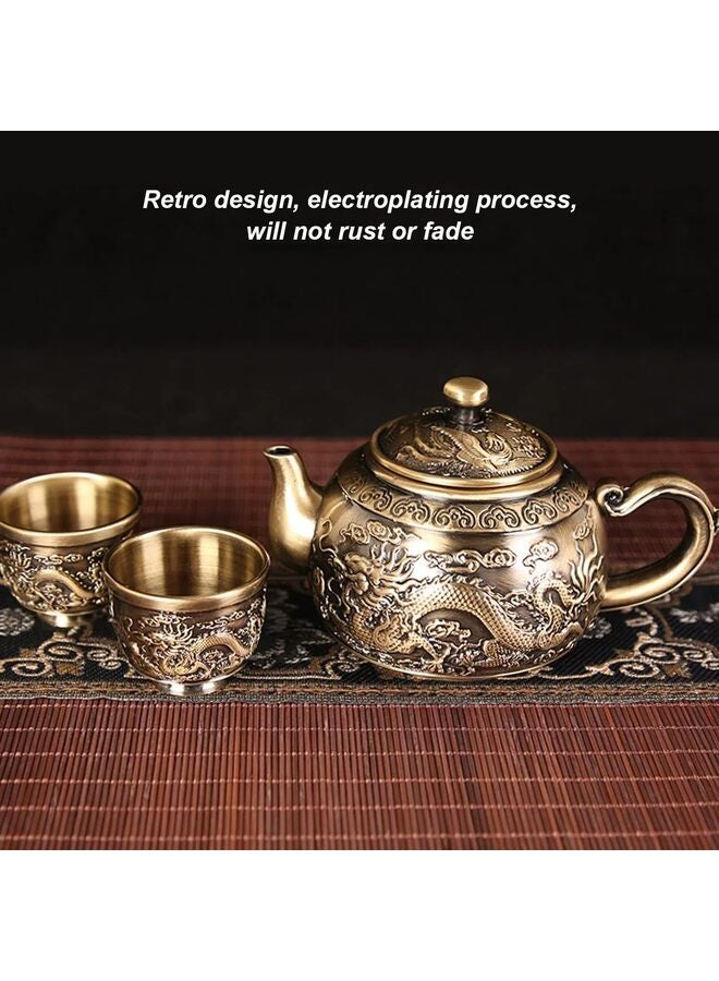 Tea Pot Cup Set, Portable Chinese Retro Dragon and Phoenix Metal Tea Set Gift, Including, Teacup, Tea Tray, for Outdoor Home Business - Image 5