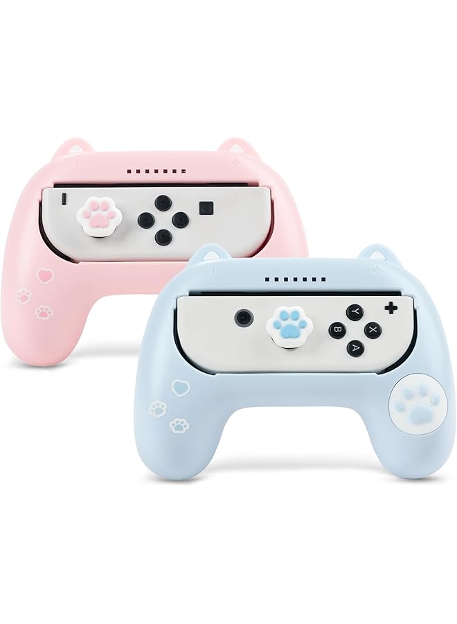GEEKSHARE Grips For Switch Joystick Wear Resistant Grip Controller 2 Pack Comfort Joystick Holder For Switch Oled Model With 2 Thumb Grips Pink & Blue - Image 1