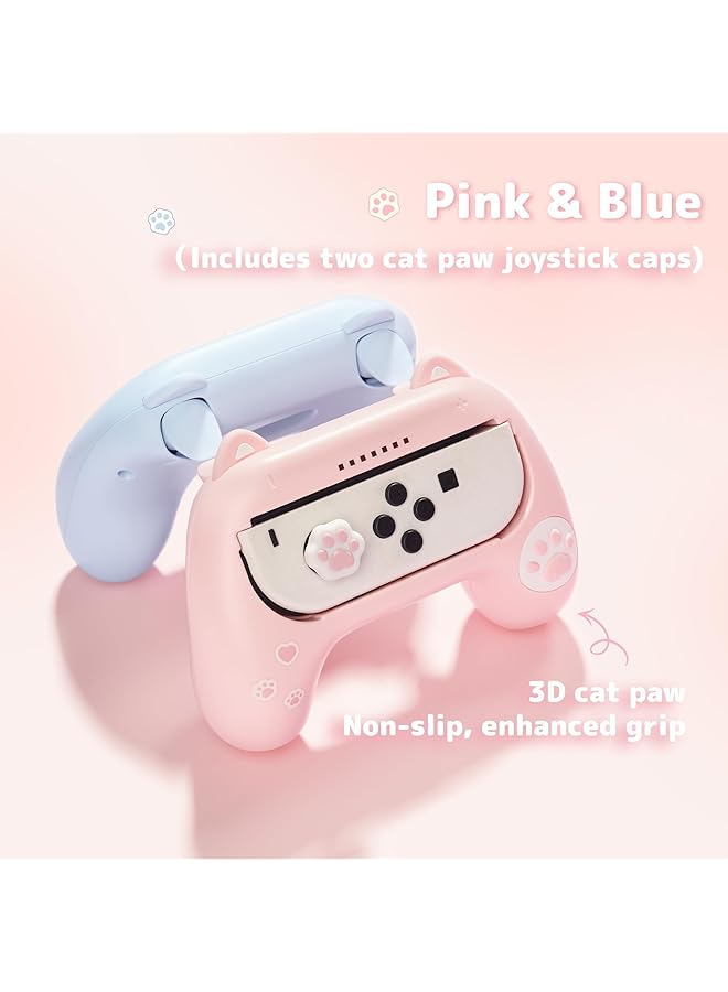 GEEKSHARE Grips For Switch Joystick Wear Resistant Grip Controller 2 Pack Comfort Joystick Holder For Switch Oled Model With 2 Thumb Grips Pink & Blue - Image 2
