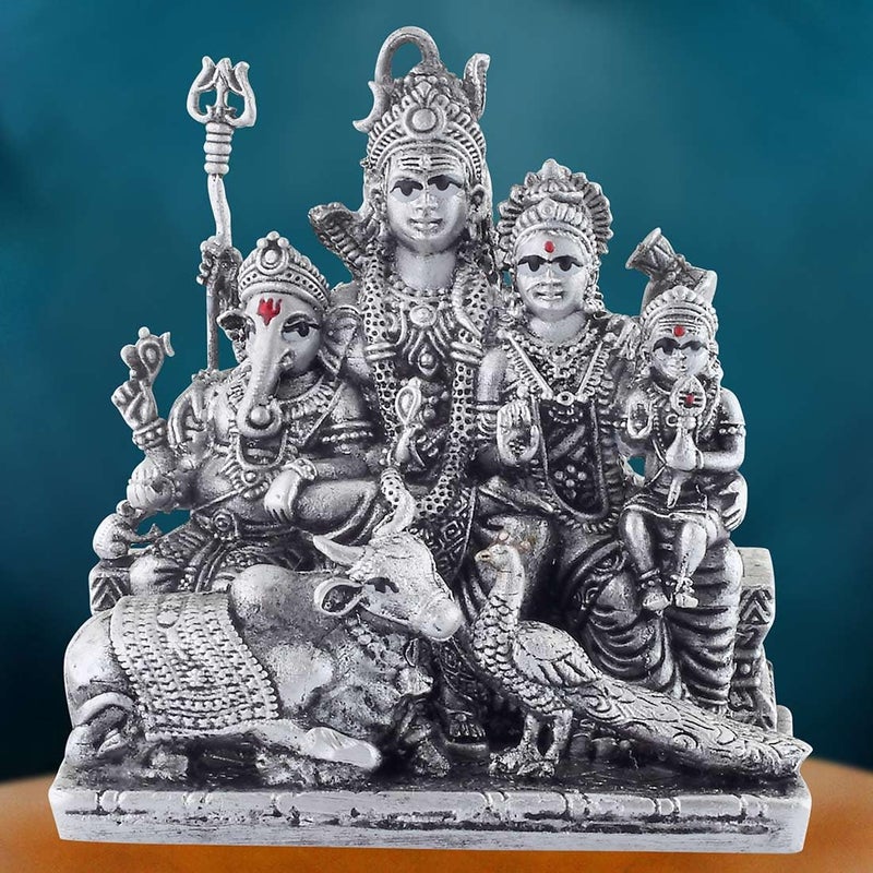 PRD CARATCAFE Silver 925 Shiv Parivar Lord Shiva Maa Parvati Ganesh Ji Kartikeya Nandi Peacock Statue 46 GMS God Murti for Home Pooja Decor Gift - Image 2