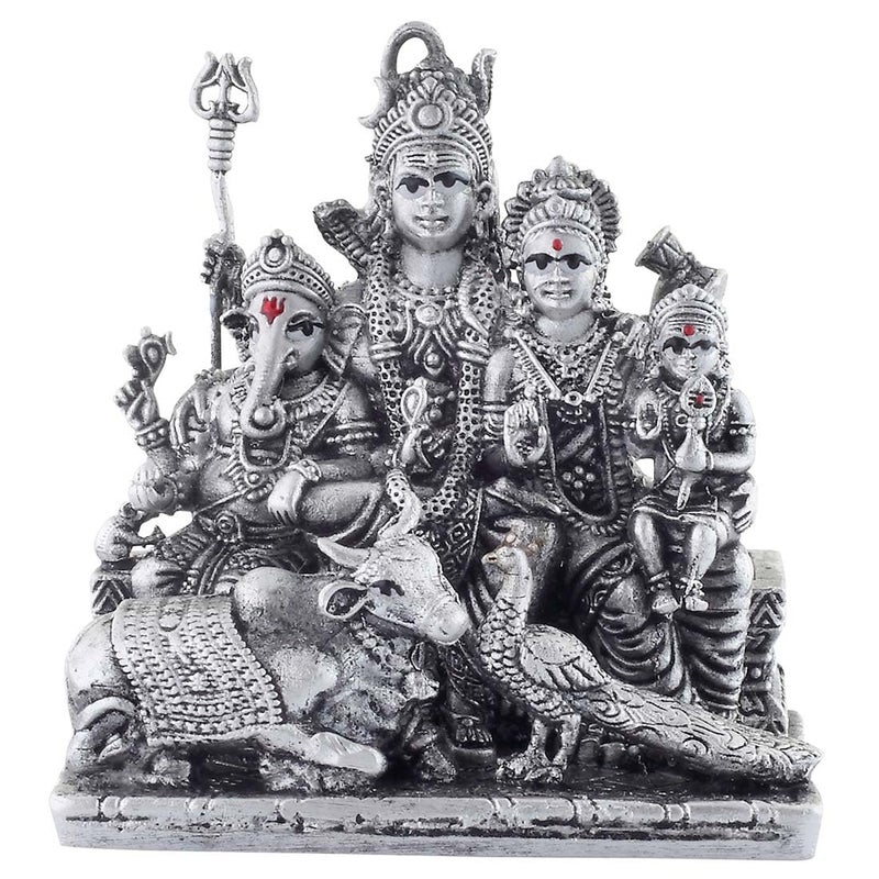 PRD CARATCAFE Silver 925 Shiv Parivar Lord Shiva Maa Parvati Ganesh Ji Kartikeya Nandi Peacock Statue 46 GMS God Murti for Home Pooja Decor Gift - Image 1