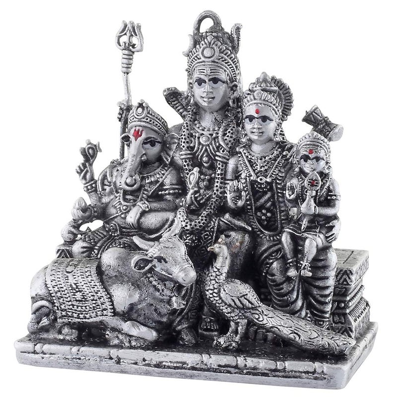 PRD CARATCAFE Silver 925 Shiv Parivar Lord Shiva Maa Parvati Ganesh Ji Kartikeya Nandi Peacock Statue 46 GMS God Murti for Home Pooja Decor Gift - Image 3