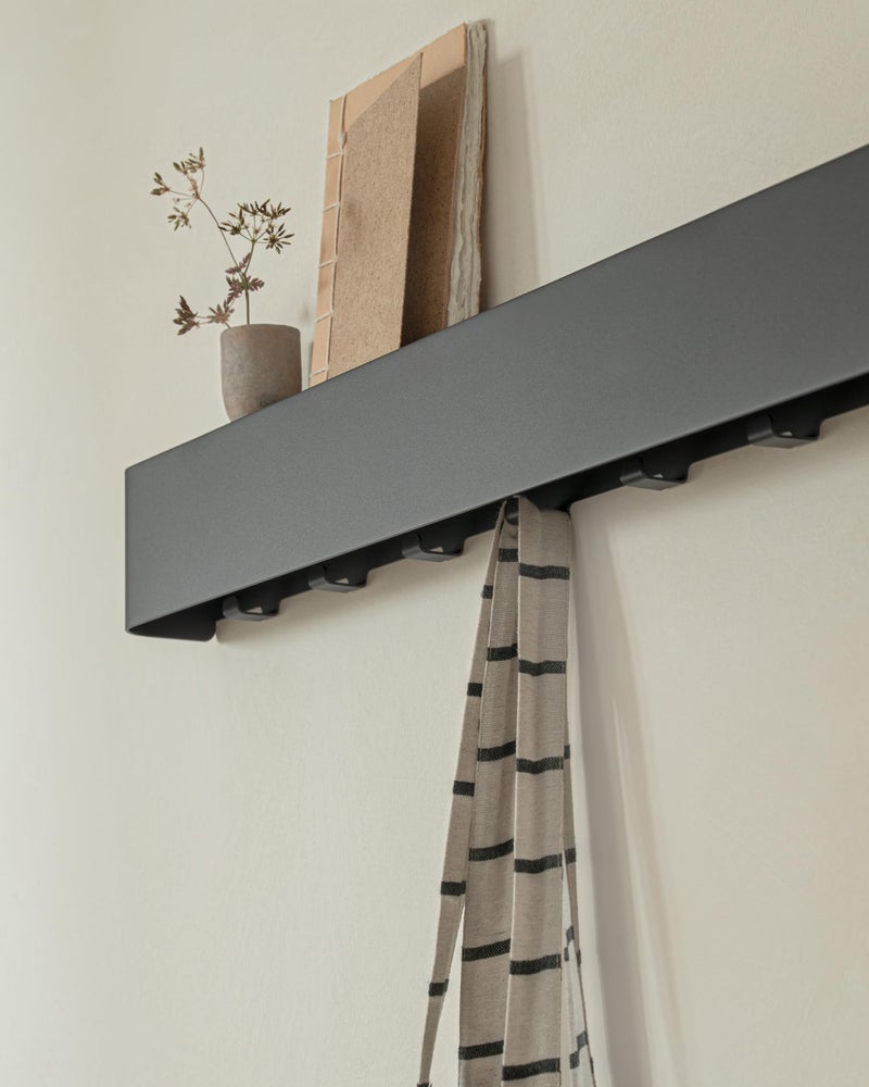 Kazai.Â® Coat Rack Wall Mount with Shelf 'Tone' | Modern Design Coat Hanger with Hidden Hooks and Storage | Hat Rack with Shelf in Metal | Wall-Mounted Purse Organizer | Black - Image 3