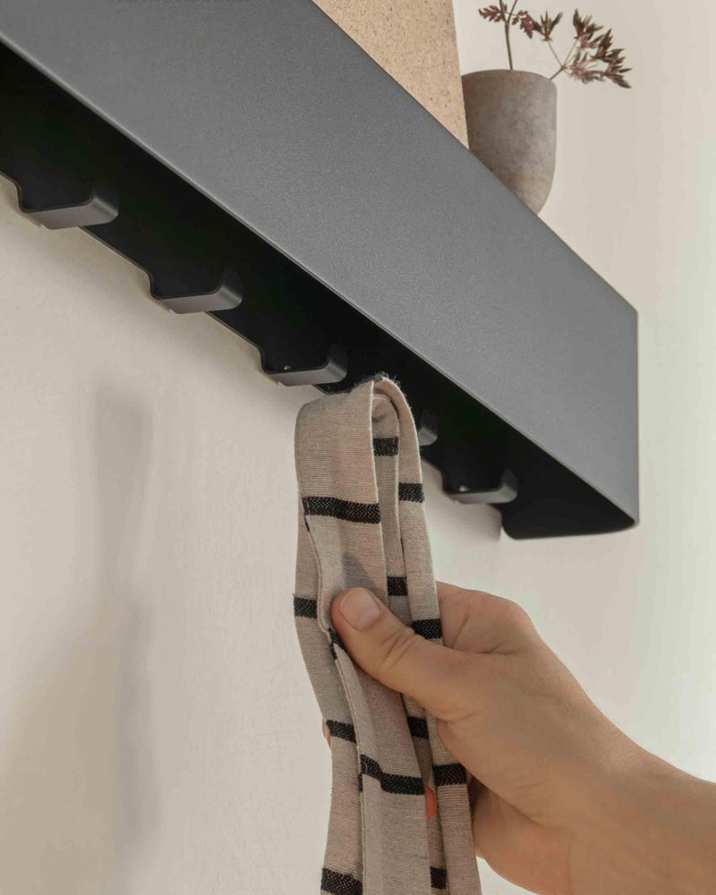 Kazai.Â® Coat Rack Wall Mount with Shelf 'Tone' | Modern Design Coat Hanger with Hidden Hooks and Storage | Hat Rack with Shelf in Metal | Wall-Mounted Purse Organizer | Black - Image 5