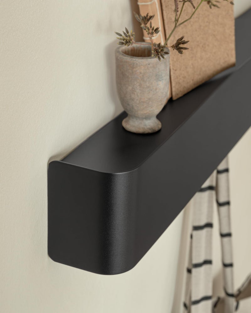 Kazai.Â® Coat Rack Wall Mount with Shelf 'Tone' | Modern Design Coat Hanger with Hidden Hooks and Storage | Hat Rack with Shelf in Metal | Wall-Mounted Purse Organizer | Black - Image 2