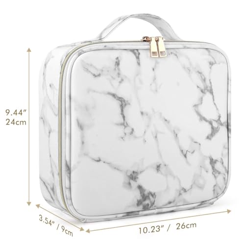 SHAMAX® Professional Cosmetic Bag Makeup Organizer Bag for Home & Travel, Vanity Box with Dividers for Brushes, Cosmetic Storage Bag for Women Customizable Compartments, 26x23x9 cm- White Marble - Image 2