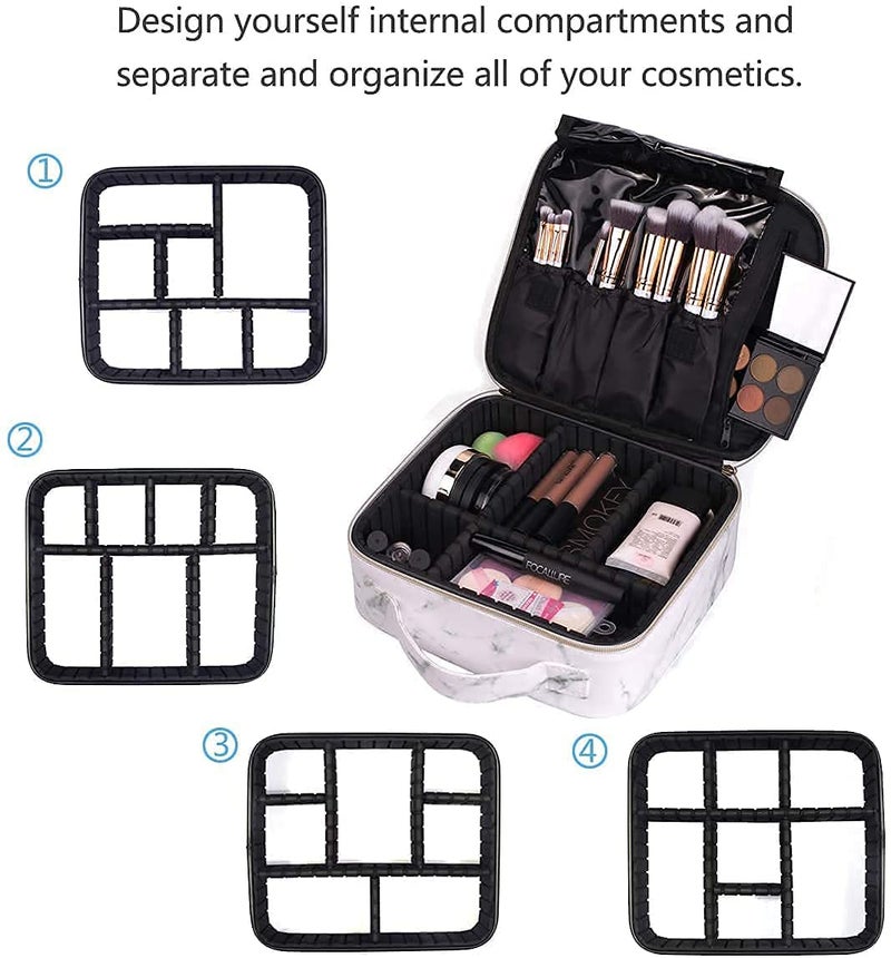 SHAMAX® Professional Cosmetic Bag Makeup Organizer Bag for Home & Travel, Vanity Box with Dividers for Brushes, Cosmetic Storage Bag for Women Customizable Compartments, 26x23x9 cm- White Marble - Image 5