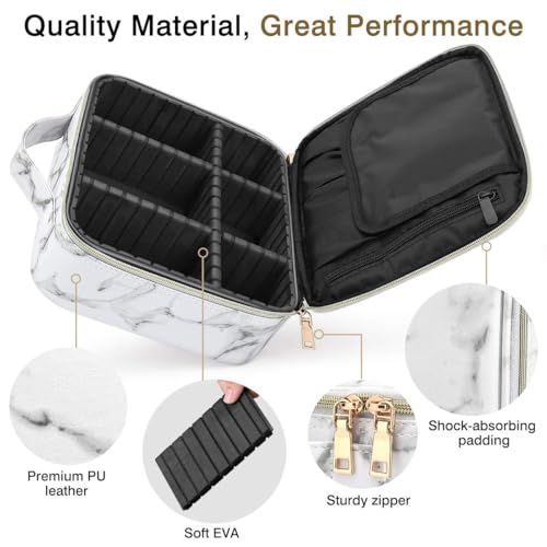 SHAMAX® Professional Cosmetic Bag Makeup Organizer Bag for Home & Travel, Vanity Box with Dividers for Brushes, Cosmetic Storage Bag for Women Customizable Compartments, 26x23x9 cm- White Marble - Image 4