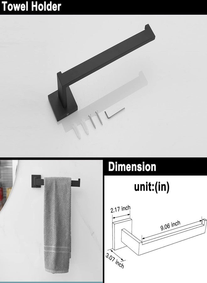 BWE 5 Pieces Matte Black Bathroom Hardware Set SUS304 Stainless Steel Include 21.9" Towel Bar,Hand Towel Holder,Toilet Paper Holder and 2 Robe Hook Square Bathroom Accessories Set Wall Mounted - Image 3