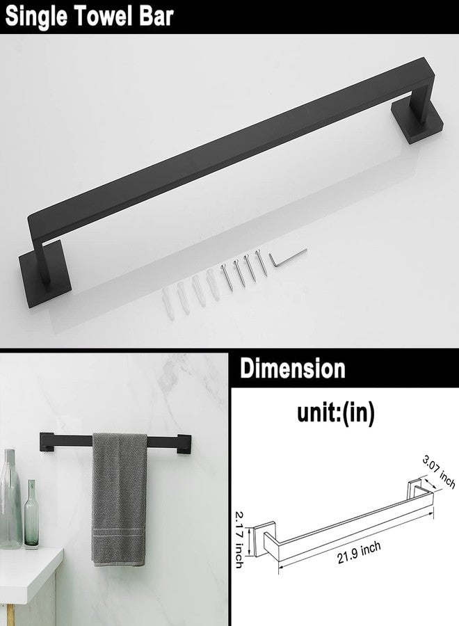 BWE 5 Pieces Matte Black Bathroom Hardware Set SUS304 Stainless Steel Include 21.9" Towel Bar,Hand Towel Holder,Toilet Paper Holder and 2 Robe Hook Square Bathroom Accessories Set Wall Mounted - Image 2