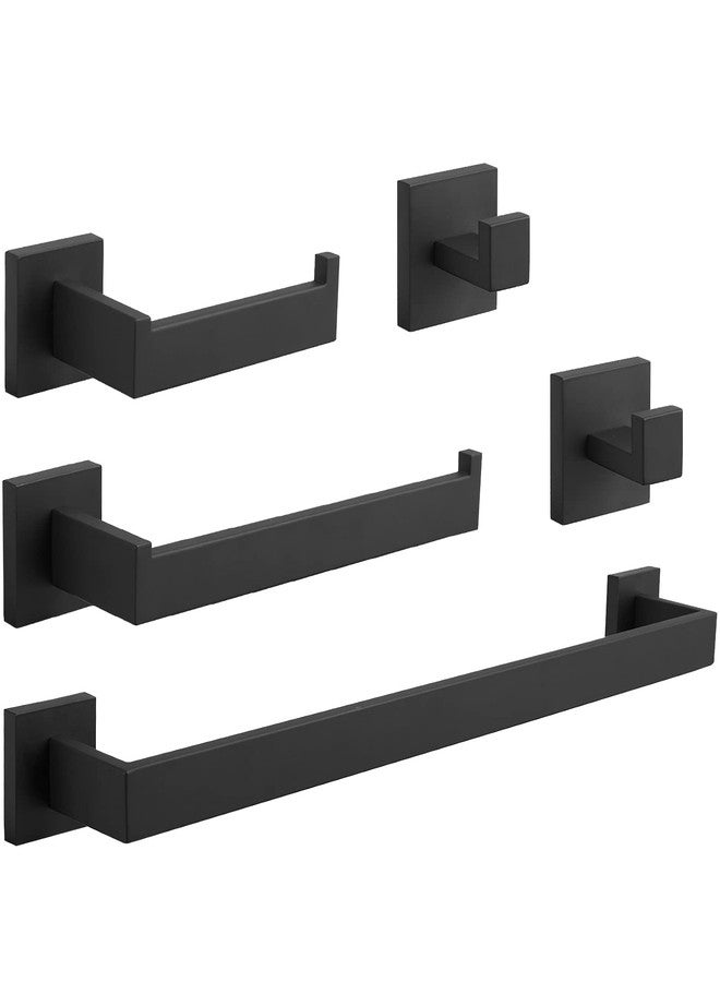 BWE 5 Pieces Matte Black Bathroom Hardware Set SUS304 Stainless Steel Include 21.9" Towel Bar,Hand Towel Holder,Toilet Paper Holder and 2 Robe Hook Square Bathroom Accessories Set Wall Mounted - Image 1