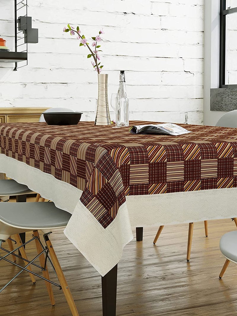 CASANEST 68 Seater PVC Table Cover Beige Brown Squares Anti Slip 60x90 Inches 68 Seater - Image 3