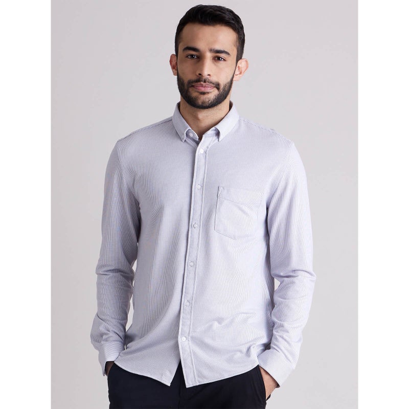 Celio White Classic Striped Formal Cotton Shirt - Image 4