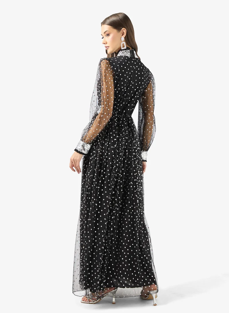 جولدن ابل فستان شبكي مزخرف بطبقات