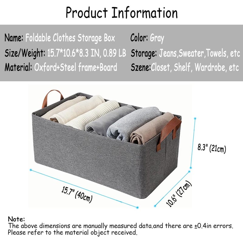 AARAINBOW Linen Closet Organizer Storage Bin with Steel Frame, Stackable Fabric Jeans Baskets for Shelves, 4 Packs Foldable Wardrobe Clothes Box for Sweater Pants Towel Shirt Storage, 23L Gray - Image 3