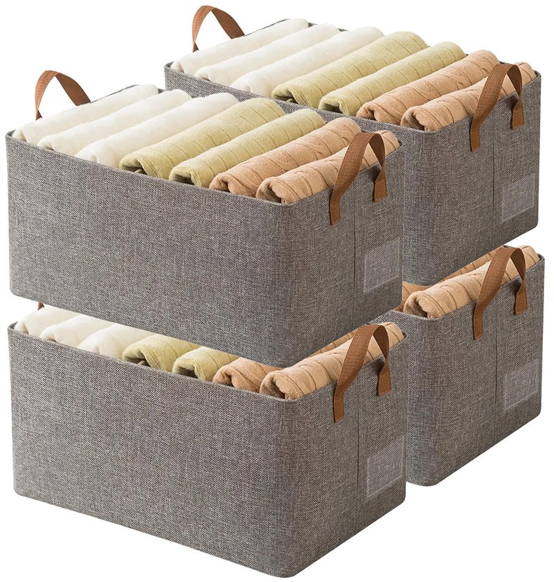 AARAINBOW Linen Closet Organizer Storage Bin with Steel Frame, Stackable Fabric Jeans Baskets for Shelves, 4 Packs Foldable Wardrobe Clothes Box for Sweater Pants Towel Shirt Storage, 23L Gray - Image 1