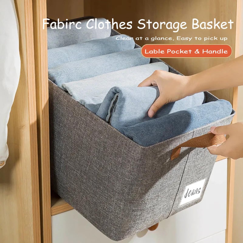 AARAINBOW Linen Closet Organizer Storage Bin with Steel Frame, Stackable Fabric Jeans Baskets for Shelves, 4 Packs Foldable Wardrobe Clothes Box for Sweater Pants Towel Shirt Storage, 23L Gray - Image 5