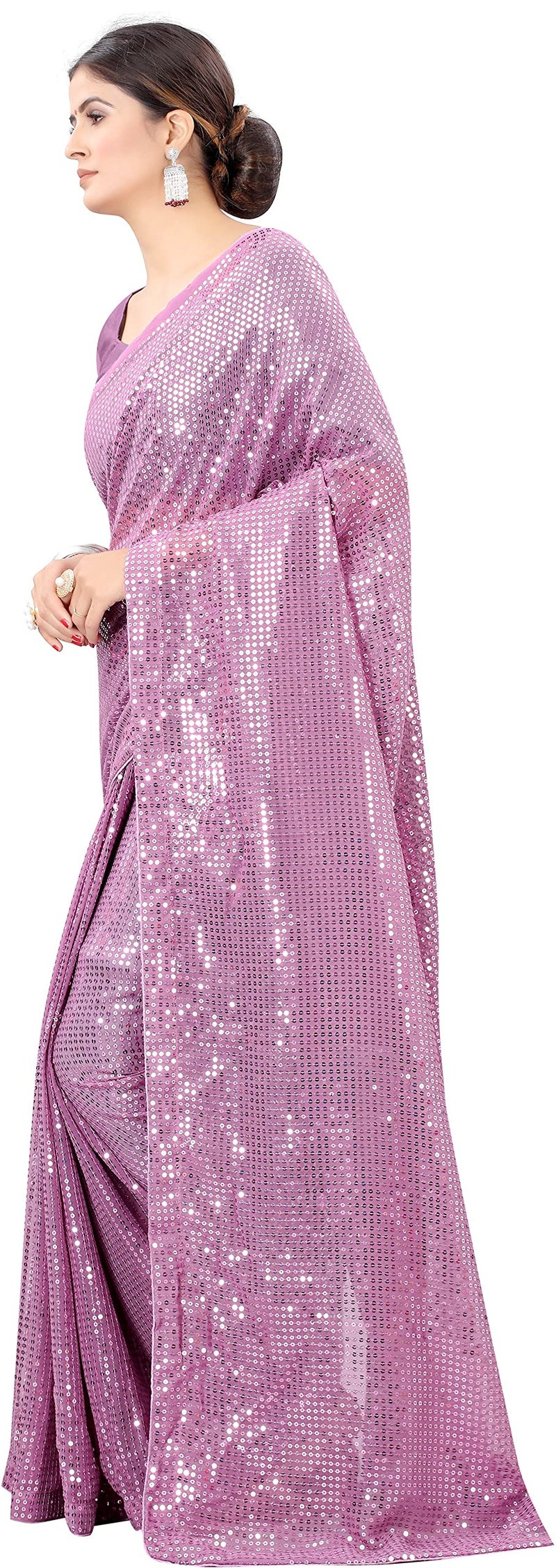 Florely Women's Sequins Pure Georgette Saree With Blouse Piece (Satari_Freesize_NOnion_Onion) - Image 3