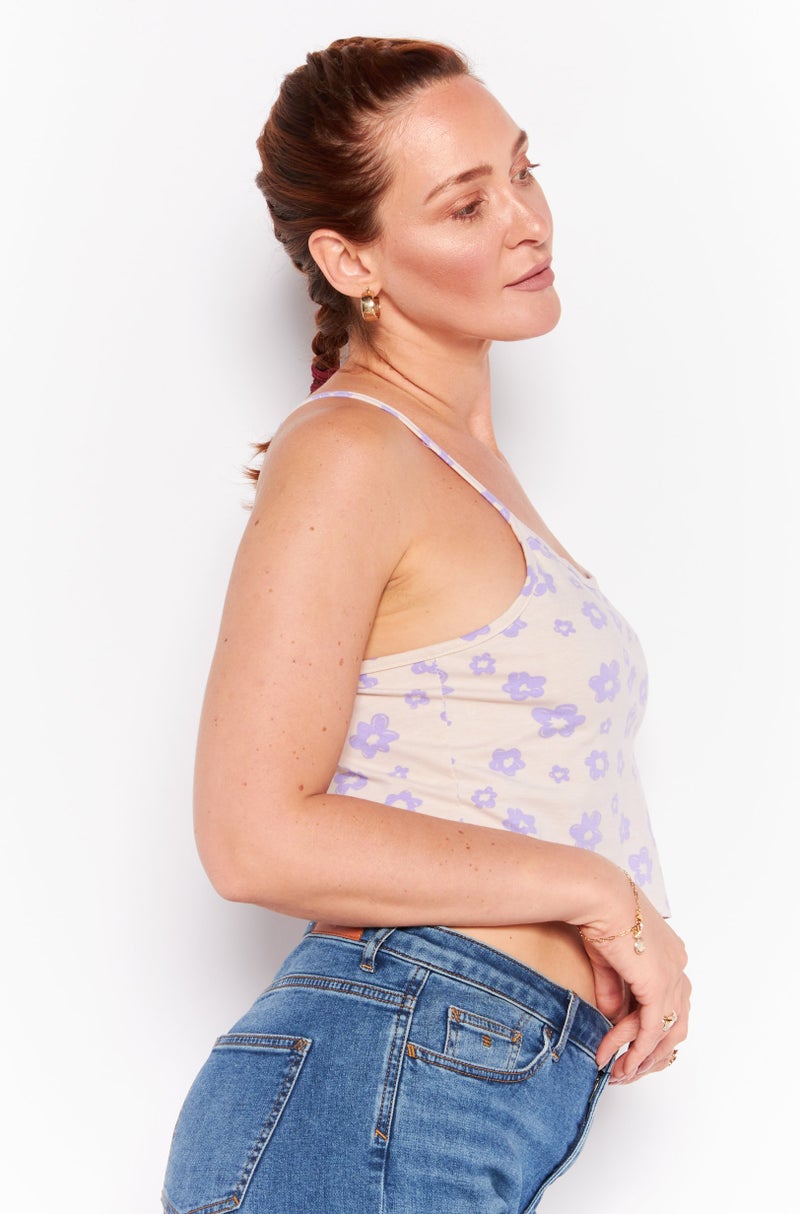 Daisy Street Women Square Neck Sleeveless Allover Pattern Tank Top, Purple - Image 4