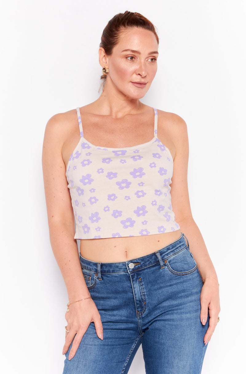 Daisy Street Women Square Neck Sleeveless Allover Pattern Tank Top, Purple - Image 1