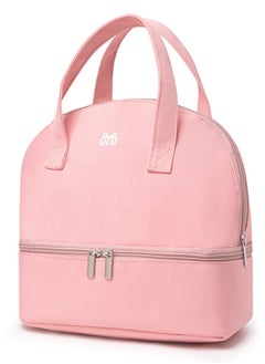 Generic Pink Insulated Lunch Bag Double Deck Simple Bento Cooler Bag Leakproof Lunch Tote Bag for Lunch Box for Women Men Adult Picnic Working Hiking Beach  - Image 1