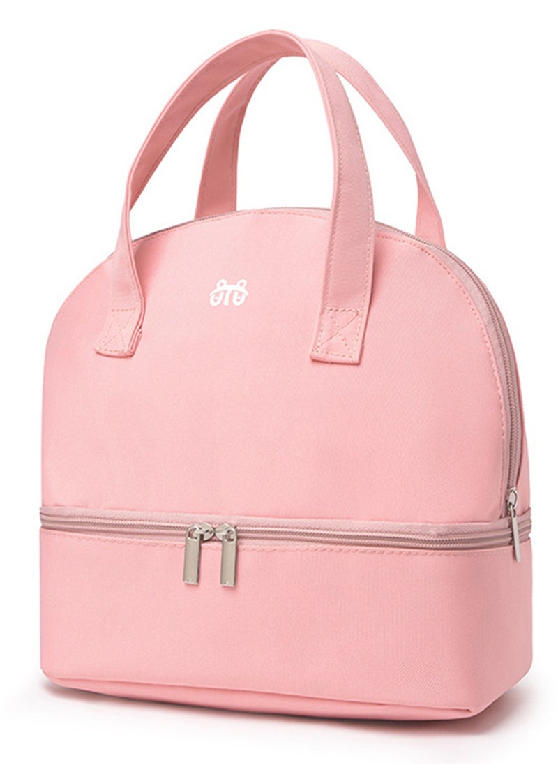 Generic Pink Insulated Lunch Bag Double Deck Simple Bento Cooler Bag Leakproof Lunch Tote Bag for Lunch Box for Women Men Adult Picnic Working Hiking Beach  - Image 1