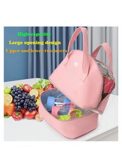 Generic Pink Insulated Lunch Bag Double Deck Simple Bento Cooler Bag Leakproof Lunch Tote Bag for Lunch Box for Women Men Adult Picnic Working Hiking Beach  - Image 5