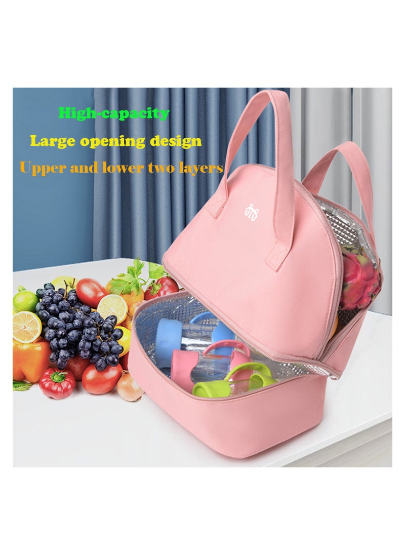 Generic Pink Insulated Lunch Bag Double Deck Simple Bento Cooler Bag Leakproof Lunch Tote Bag for Lunch Box for Women Men Adult Picnic Working Hiking Beach  - Image 5