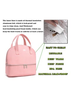Generic Pink Insulated Lunch Bag Double Deck Simple Bento Cooler Bag Leakproof Lunch Tote Bag for Lunch Box for Women Men Adult Picnic Working Hiking Beach  - Image 3