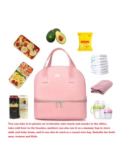 Generic Pink Insulated Lunch Bag Double Deck Simple Bento Cooler Bag Leakproof Lunch Tote Bag for Lunch Box for Women Men Adult Picnic Working Hiking Beach  - Image 4