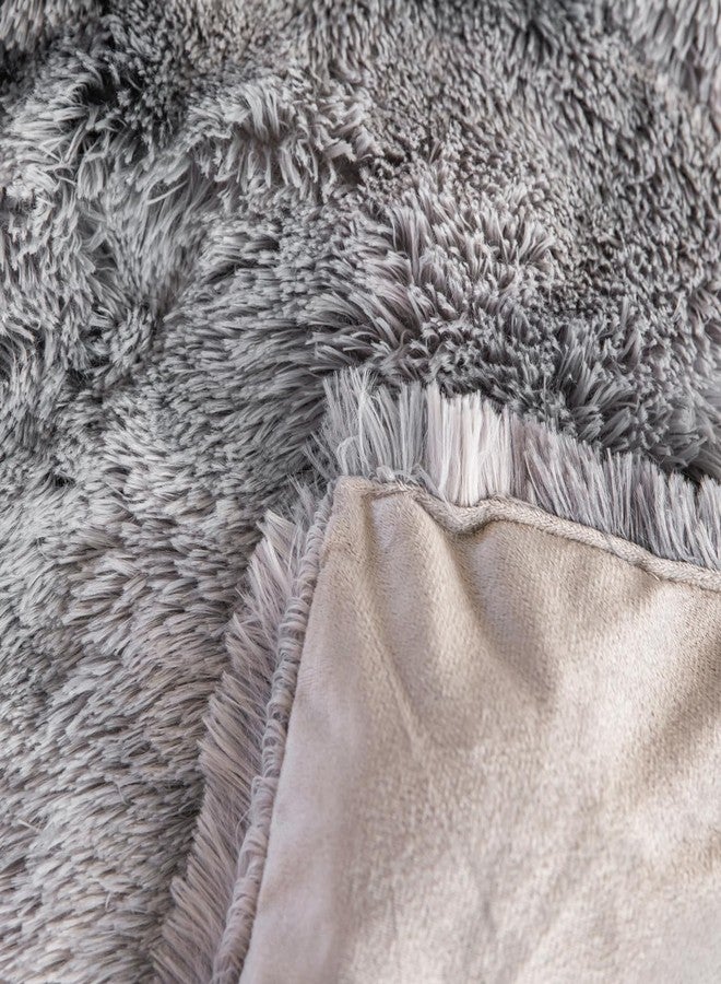 chovy طقم لحاف تشوفي من الفرو الصناعي المصبوغ بألوان الأسود والأبيض والرمادي - طقم سرير من 3 قطع، فائق النعومة، مصنوع من الفلانيل المخملي الفاخر، مفروشات رقيقة وناعمة (لحاف × 1، غطاء وسادة × 2) - Image 5