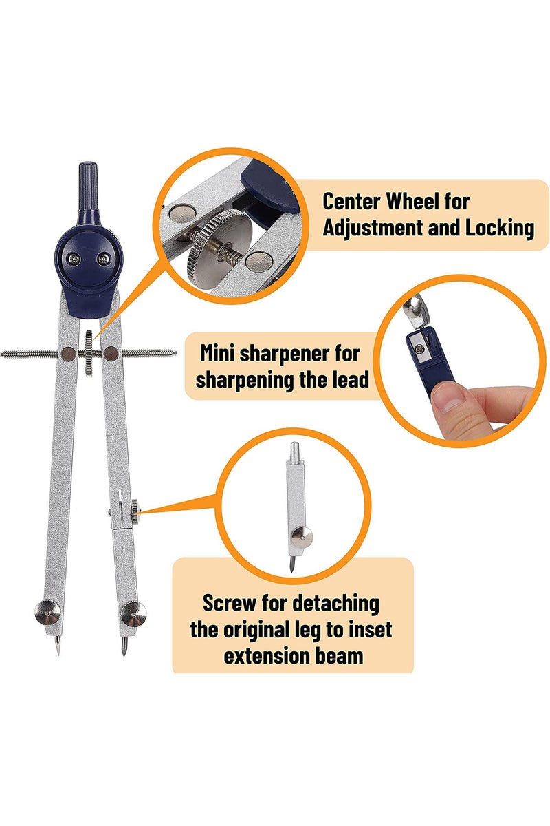 شير ذا لوف  مجموعة بوصلة هندسية من Share The Love مكونة من 7 قطع - مجموعة أدوات رسم رياضية كاملة - مثالية للطلاب والامتحانات والرسم - Image 4