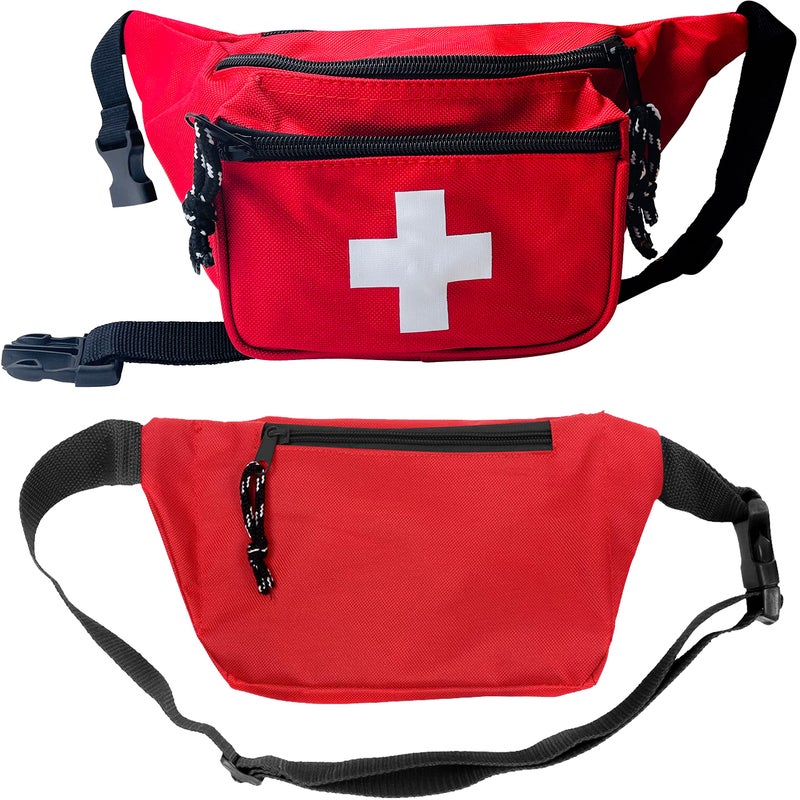 ASA TECHMED 5 Pack Lifeguard Fanny Pack With Whistle Lanyard - Baywatch Style First Aid Hip Pack w/Adjustable Strap, Cross Logo + Zipper Pouch, Emergency Equipment Set Red - Image 2